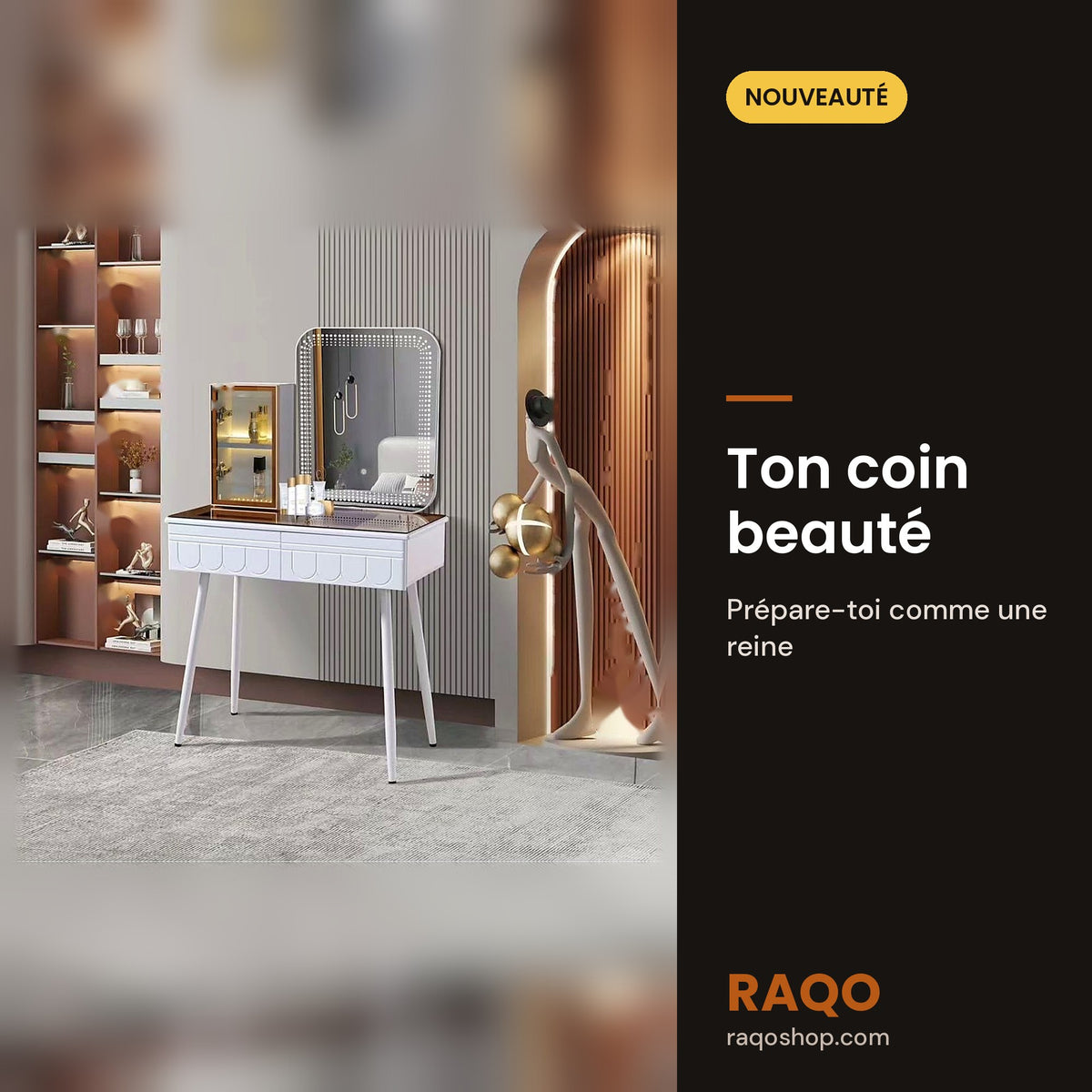 Coiffeuse CC03 avec miroir – en situation – RAQO Abidjan