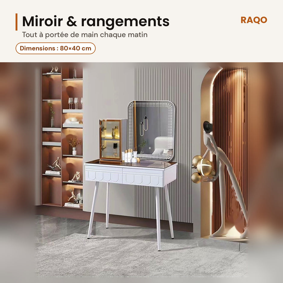 Coiffeuse CC03 avec miroir – détail et finitions – RAQO Abidjan