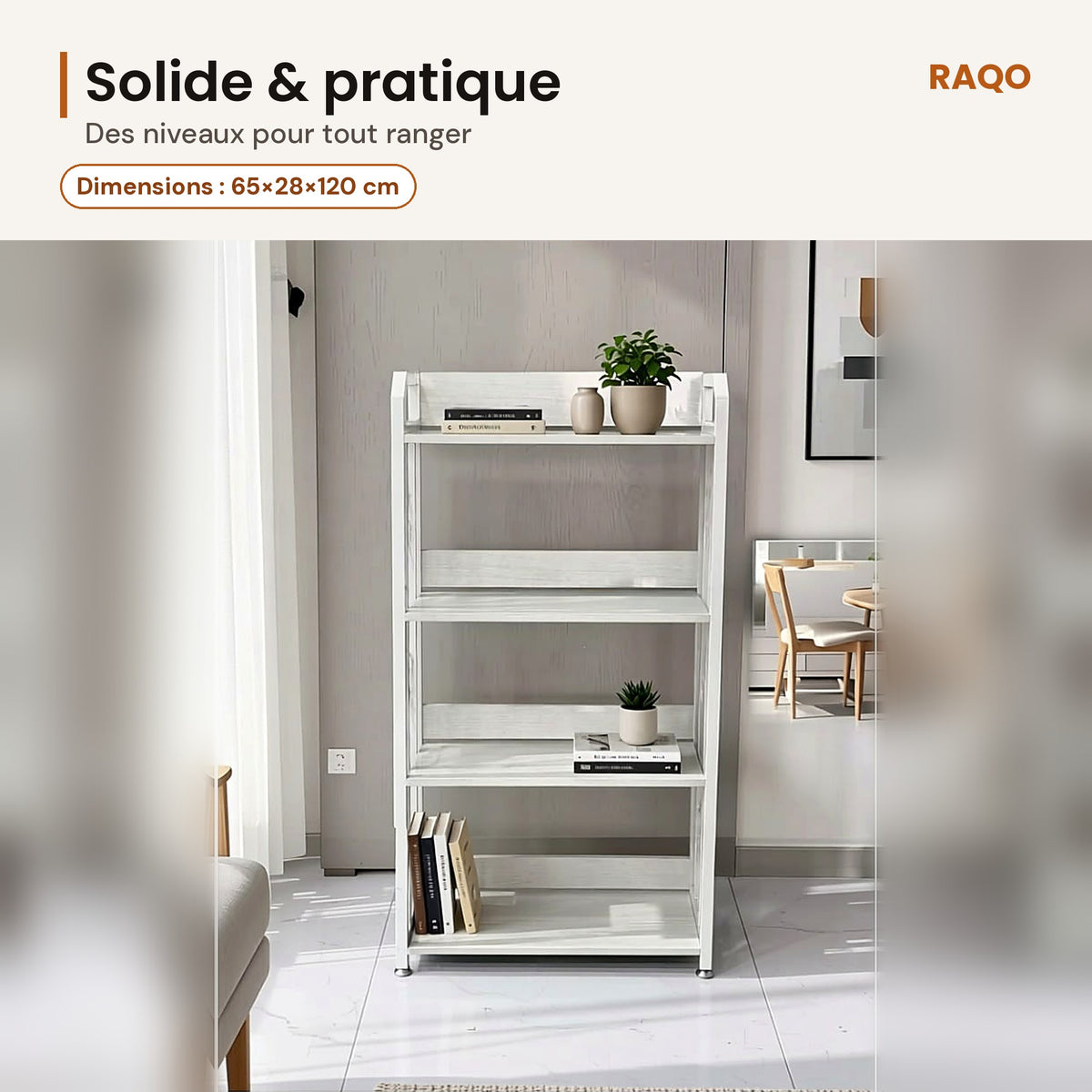 Étagère 4 niveaux YH-168-4A – Blanc – détail et finitions – RAQO Abidjan