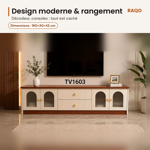 Meuble TV TV-1603 – détail et finitions – RAQO Abidjan