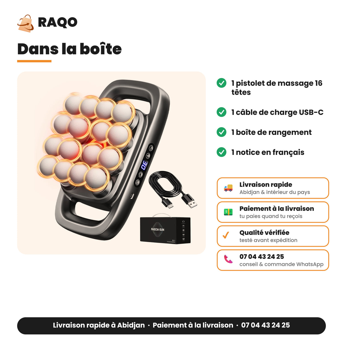 Pistolet de massage – dans la boîte, livraison Abidjan, paiement à la livraison – RAQO