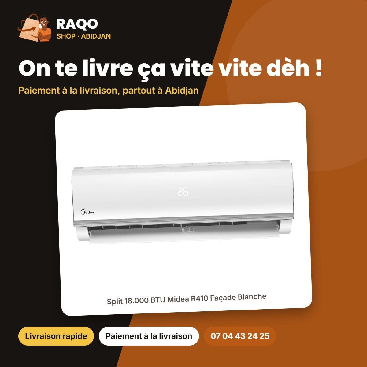 Split Midea 18.000 BTU M_MSAF-18CRN1 – Livraison rapide à Abidjan | RAQO Shop
