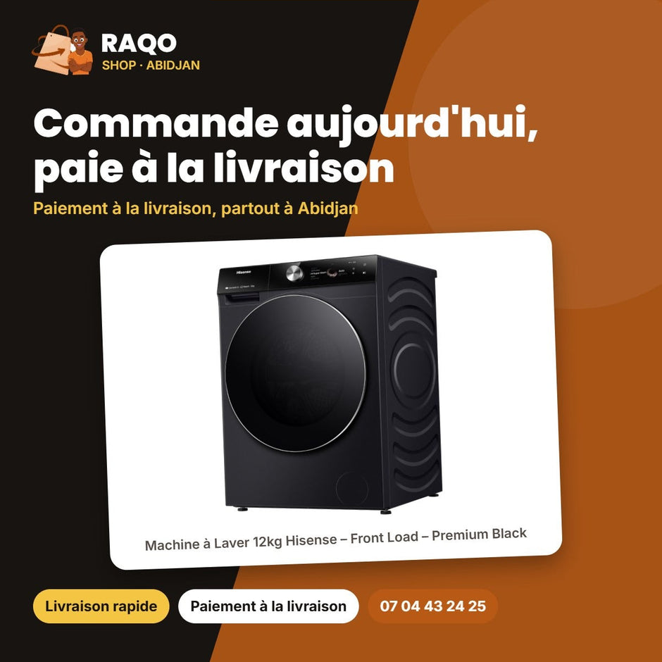 Machine à laver Hisense 12kg WF7S1247BB – Livraison rapide à Abidjan | RAQO Shop