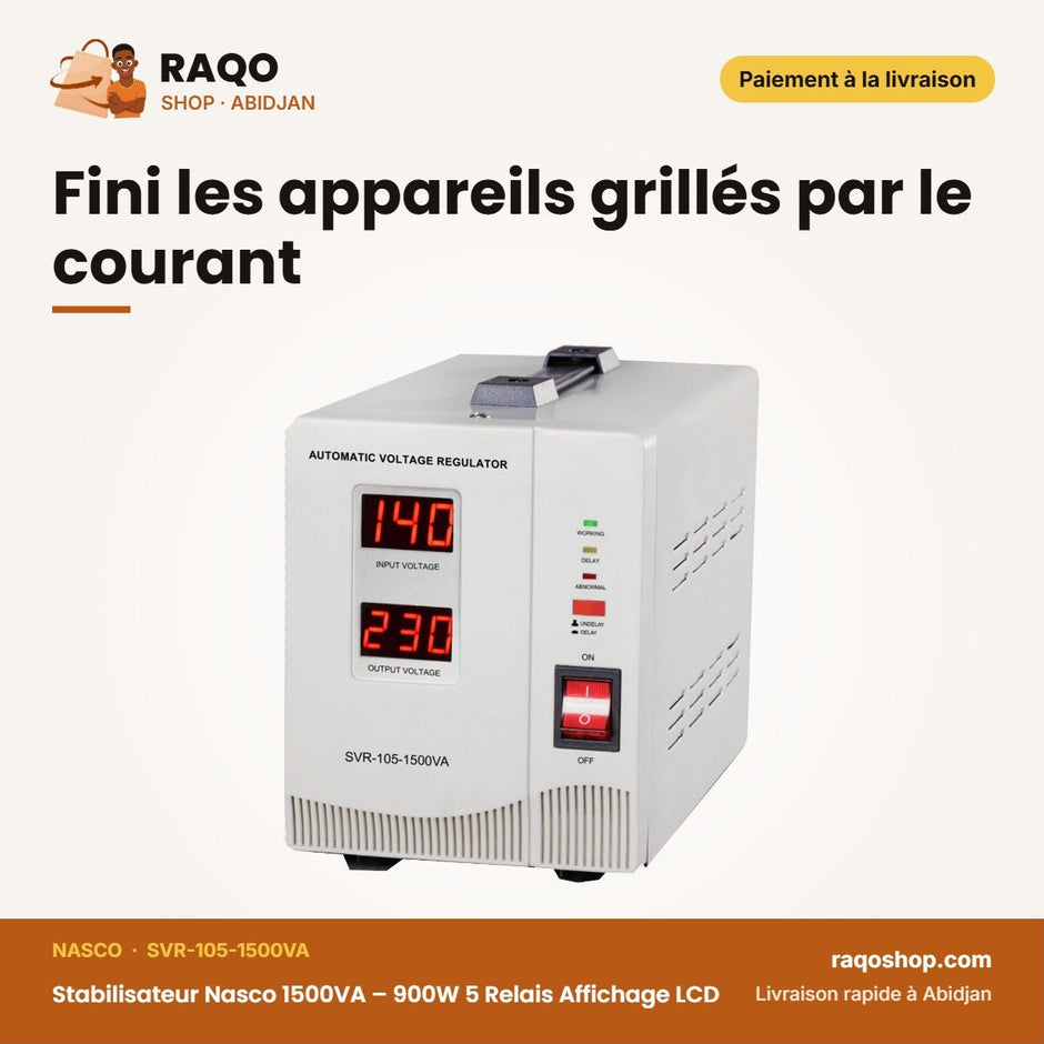 Stabilisateur Nasco 1500VA SVR-105-1500VA – Protège tes appareils | RAQO Shop