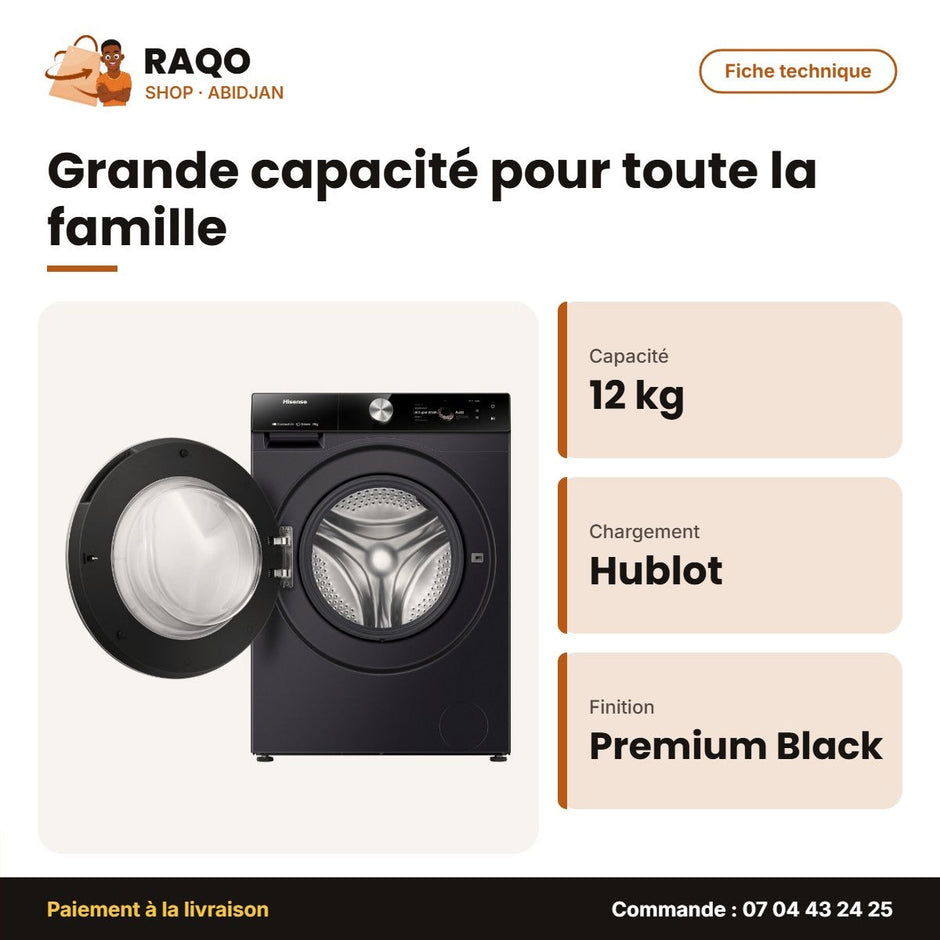 Machine à laver Hisense 12kg WF7S1247BB – Fiche technique | RAQO Shop