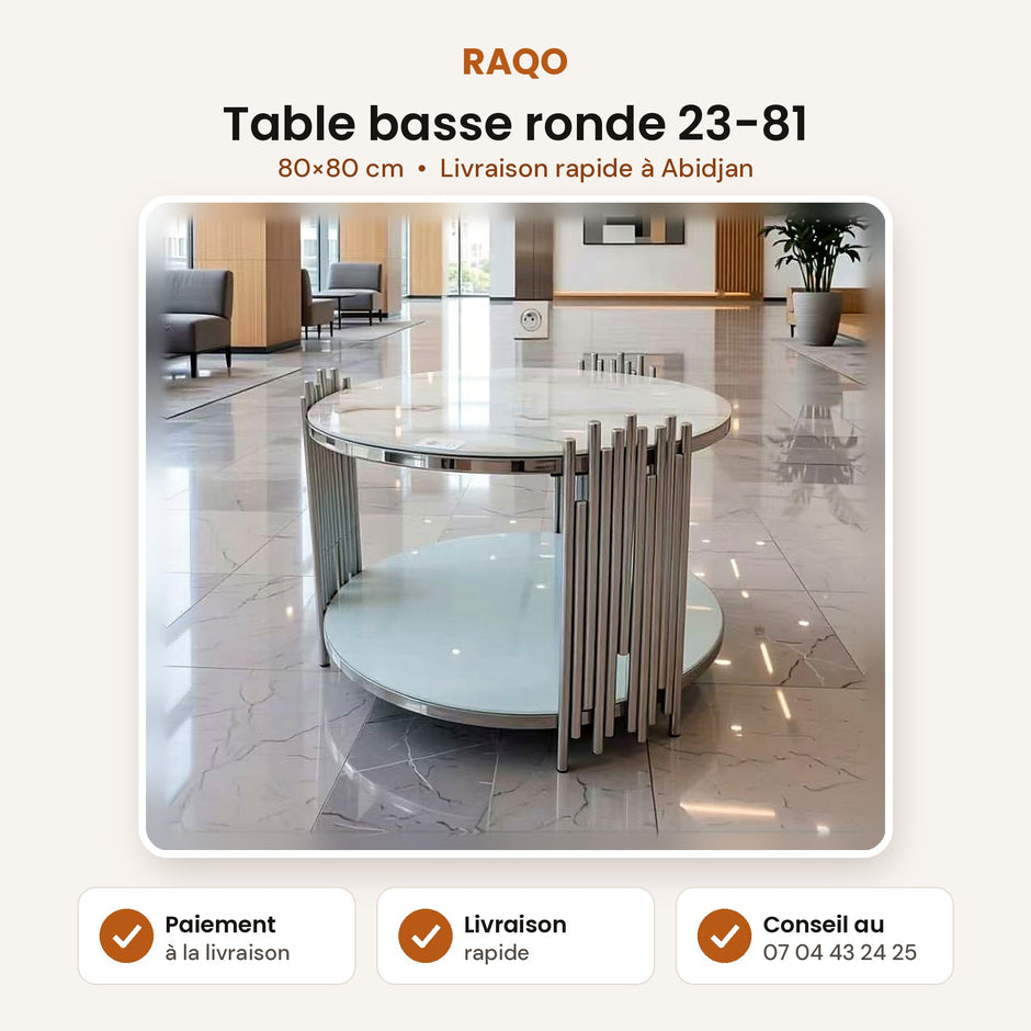 Table basse ronde 23-81 – fiche produit, paiement à la livraison – RAQO Abidjan