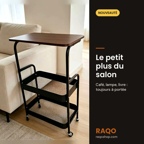 Table d'appoint à roulettes LX1011 – Noir – en situation – RAQO Abidjan