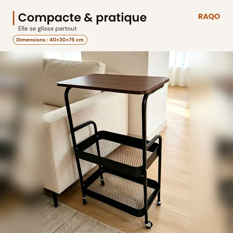 Table d'appoint à roulettes LX1011 – Noir – détail et finitions – RAQO Abidjan
