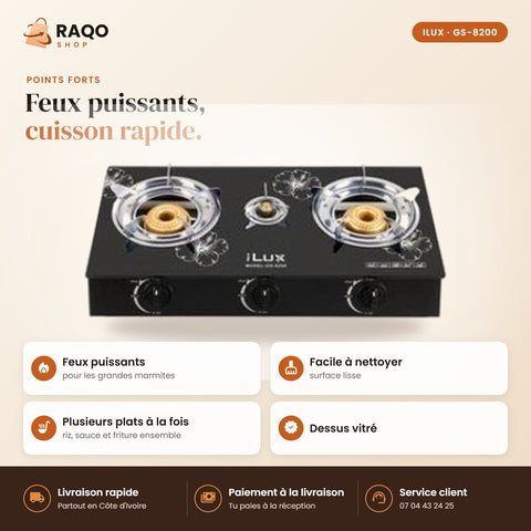 Réchaud à Gaz iLUX – 3 Feux - RAQO (points forts)