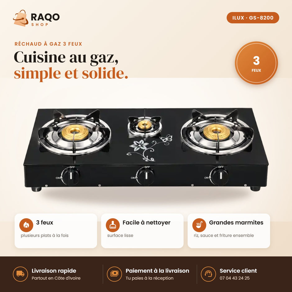 Réchaud à Gaz iLUX – 3 Feux - RAQO