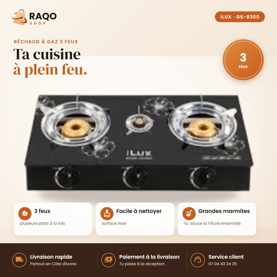 Réchaud à Gaz iLUX – 3 Feux - RAQO