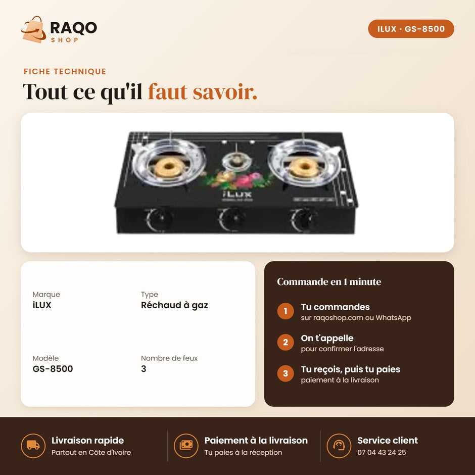 Réchaud à Gaz iLUX – 3 Feux - RAQO (fiche technique)