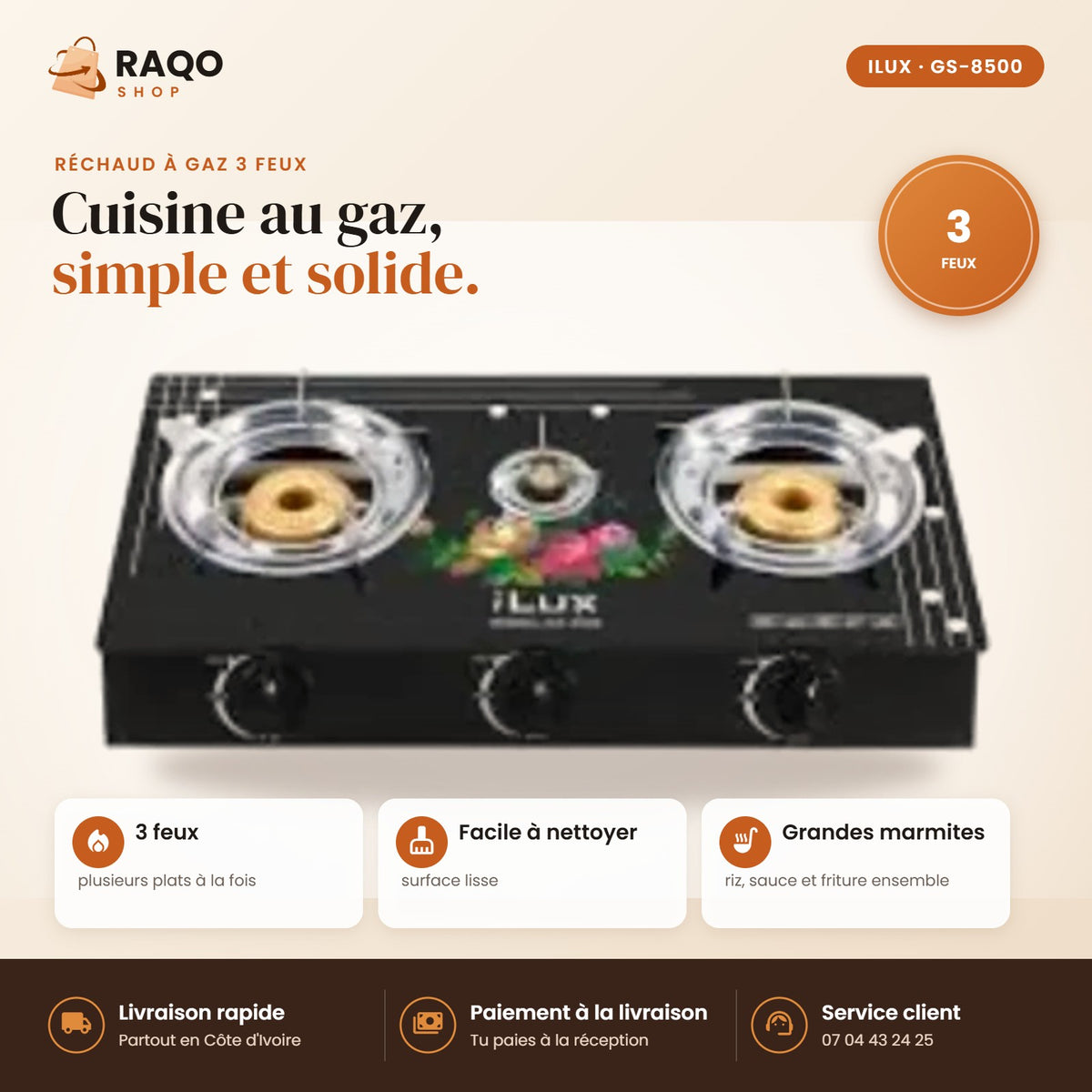 Réchaud à Gaz iLUX – 3 Feux - RAQO