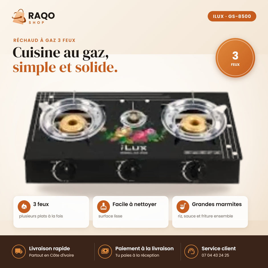 Réchaud à Gaz iLUX – 3 Feux - RAQO