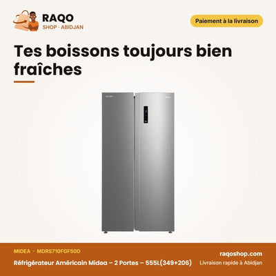Réfrigérateur Américain Midea – 2 Portes – 555L(349+206) – Silver | MDRS710FGF50D