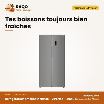 Réfrigérateur Américain Nasco – 2 Portes – 400 L – Gris Fonce | SNASF2-62