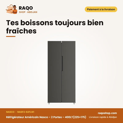 Réfrigérateur Américain Nasco – 2 Portes – 400LT(225+175) – Dark Silver | NASF2-62FLN1