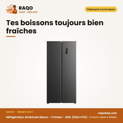 Réfrigérateur Américain Nasco – 2 Portes – 425L (252L+173L) – Gris Fonce | SNASF2-62V1