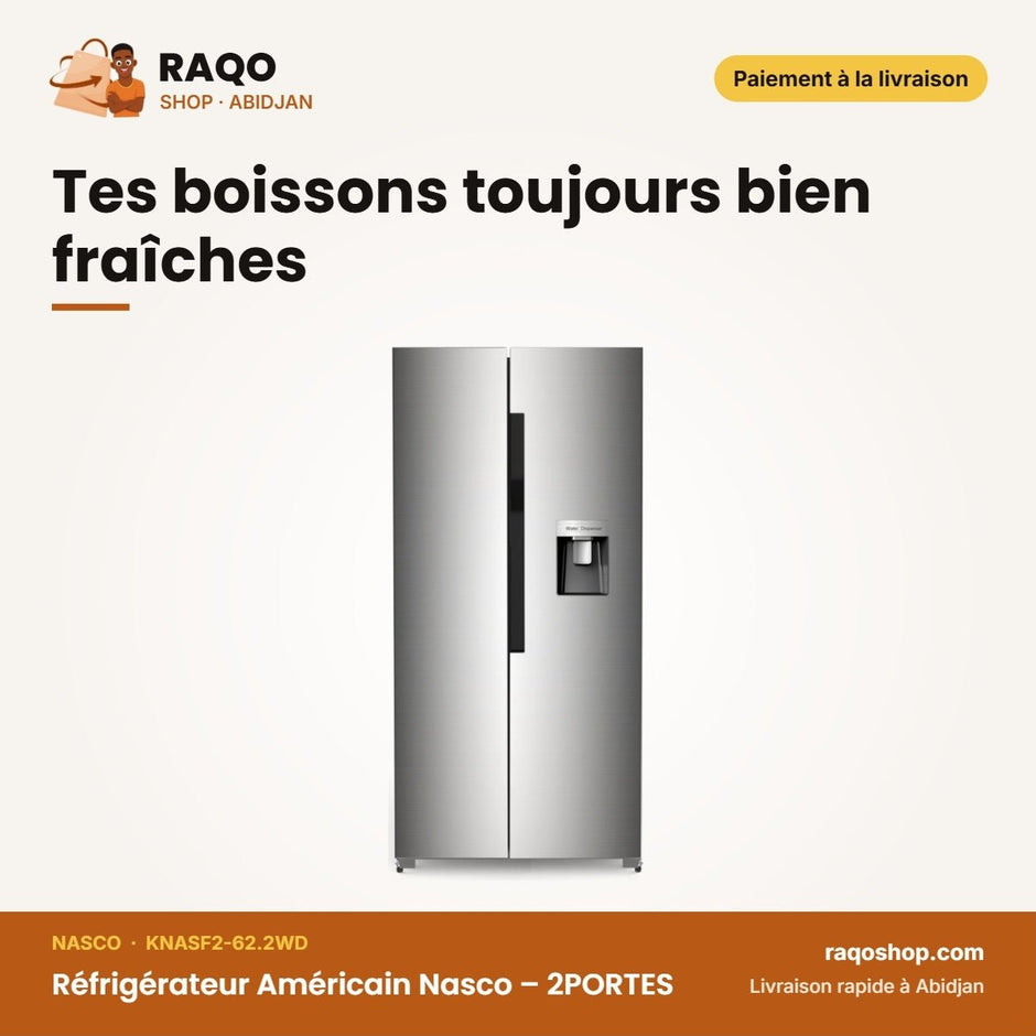 Réfrigérateur Américain Nasco – 2PORTES – 460L NET(280L+180L) – Inox | KNASF2-62.2WD - RAQO