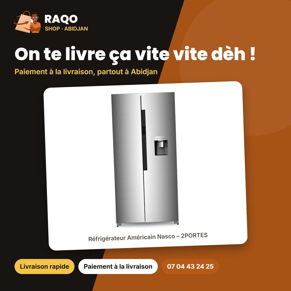 Réfrigérateur Américain Nasco – 2PORTES – 460L NET(280L+180L) – Inox | KNASF2-62.2WD - RAQO