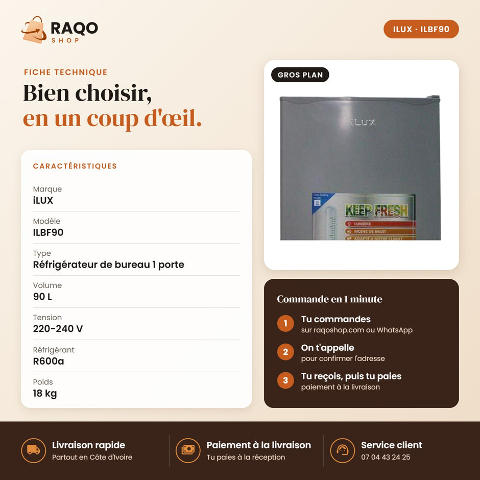 Réfrigérateur Bar iLUX – 90 L - RAQO (fiche technique)