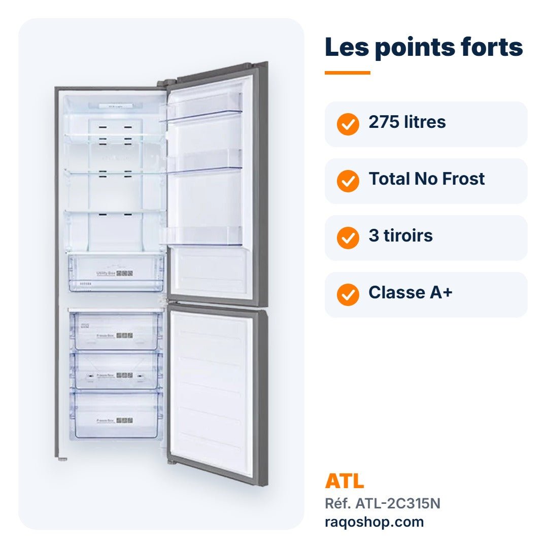 Réfrigérateur combiné ATL 275L Total No Frost – ATL-2C315N - RAQO