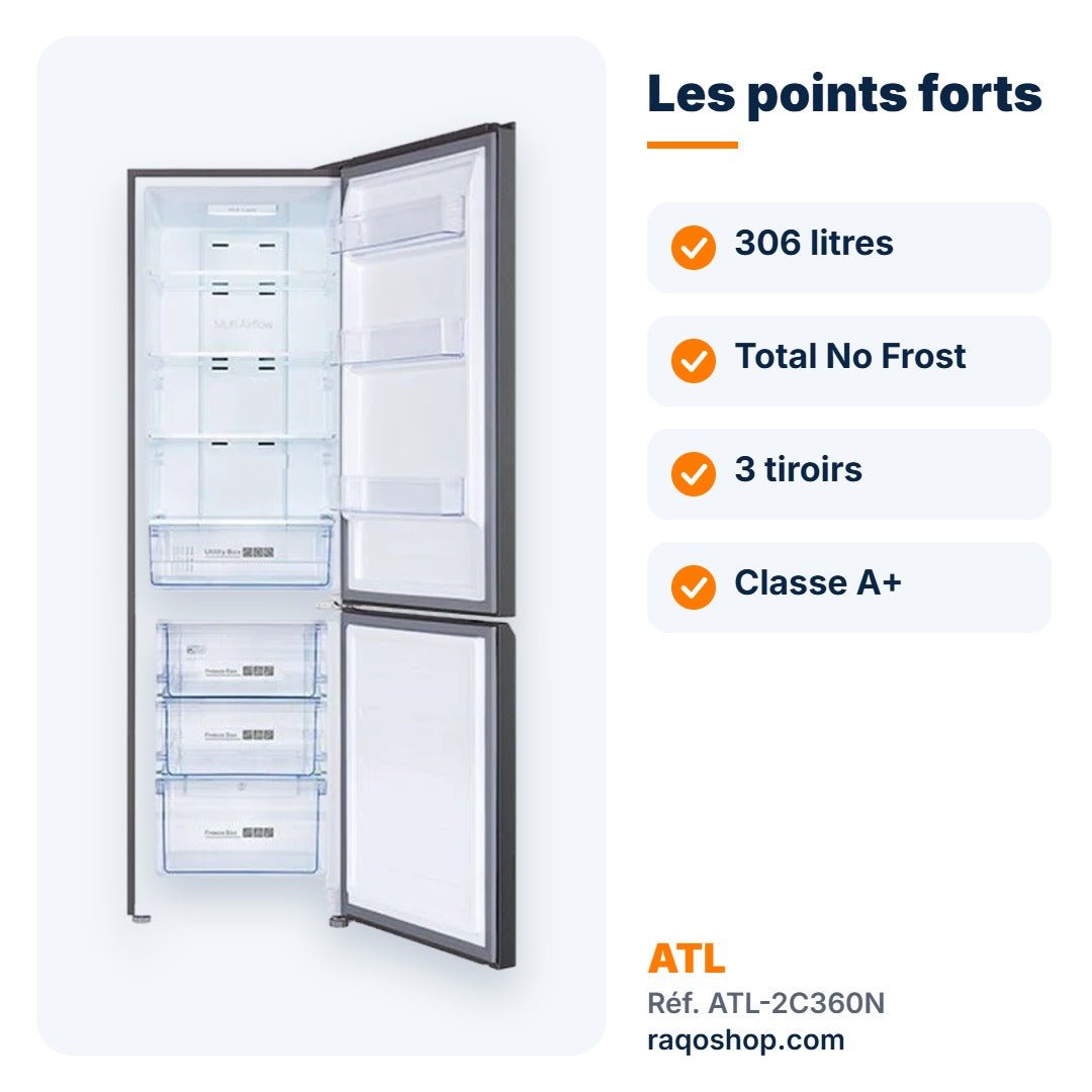 Réfrigérateur combiné ATL 306L Total No Frost – ATL-2C360N - RAQO