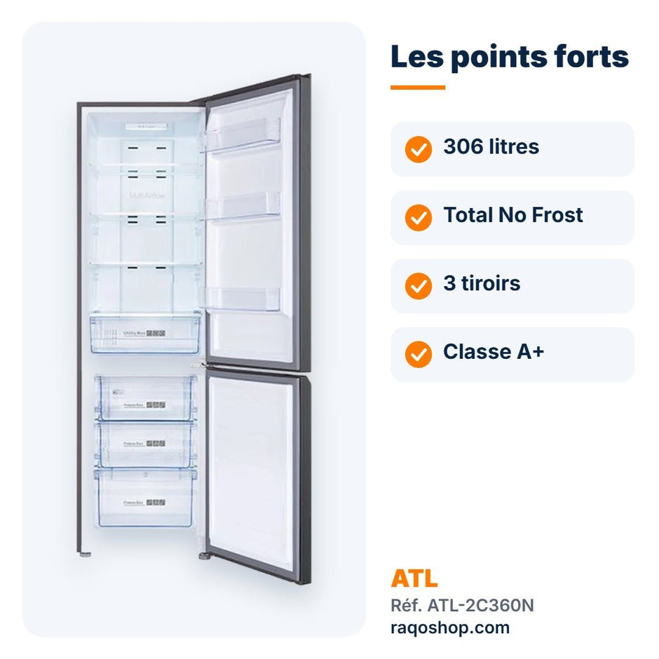 Réfrigérateur combiné ATL 306L Total No Frost – ATL-2C360N - RAQO