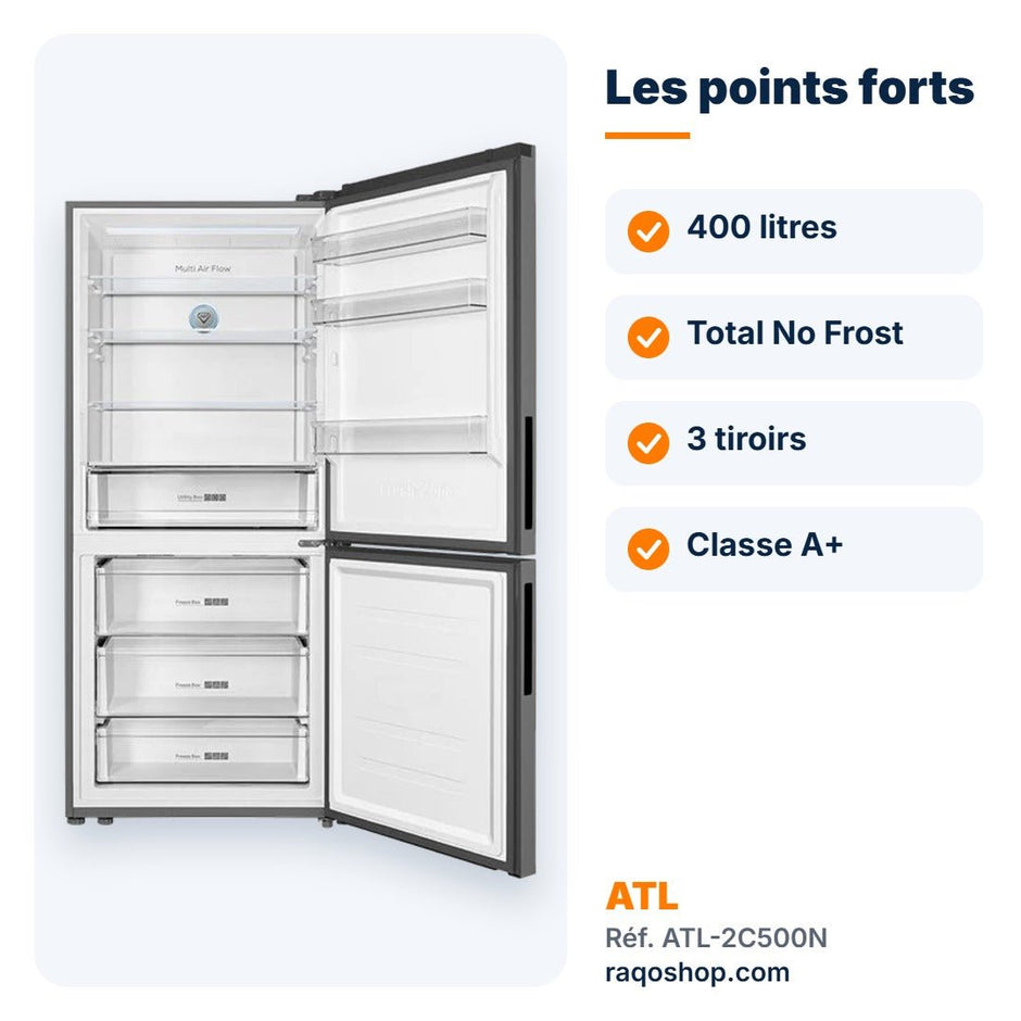 Réfrigérateur combiné ATL 400L Total No Frost – ATL-2C500N - RAQO
