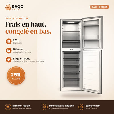 Réfrigérateur Combiné iLUX – 251 L – 5 Tiroirs | ILCB251