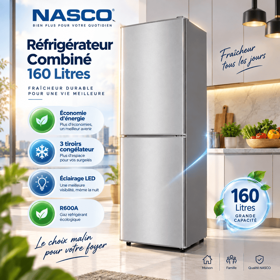 Réfrigérateur Combiné NASCO 160L – NASD2-243FL - RAQO