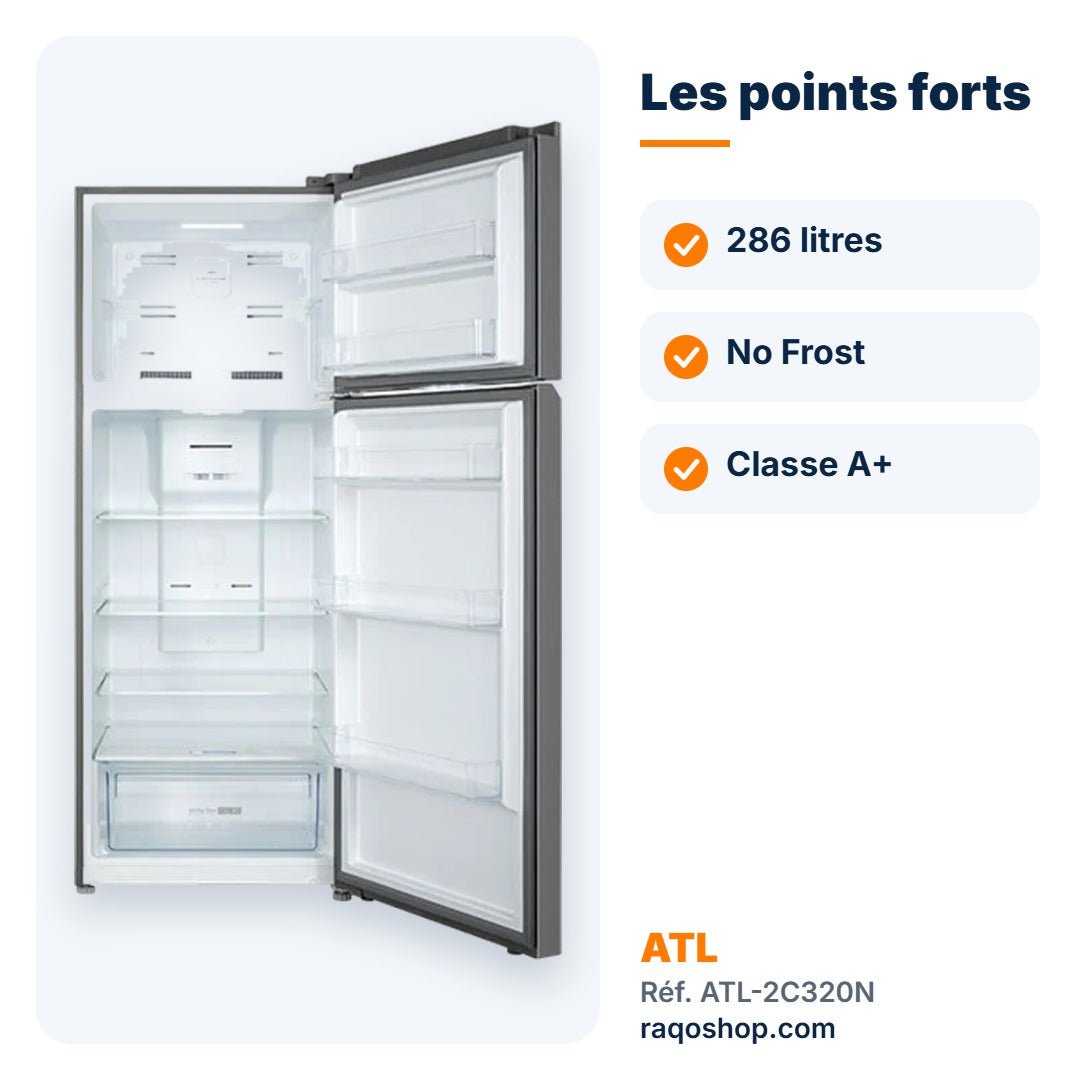 Réfrigérateur double porte ATL 286L No Frost – ATL-2C320N - RAQO