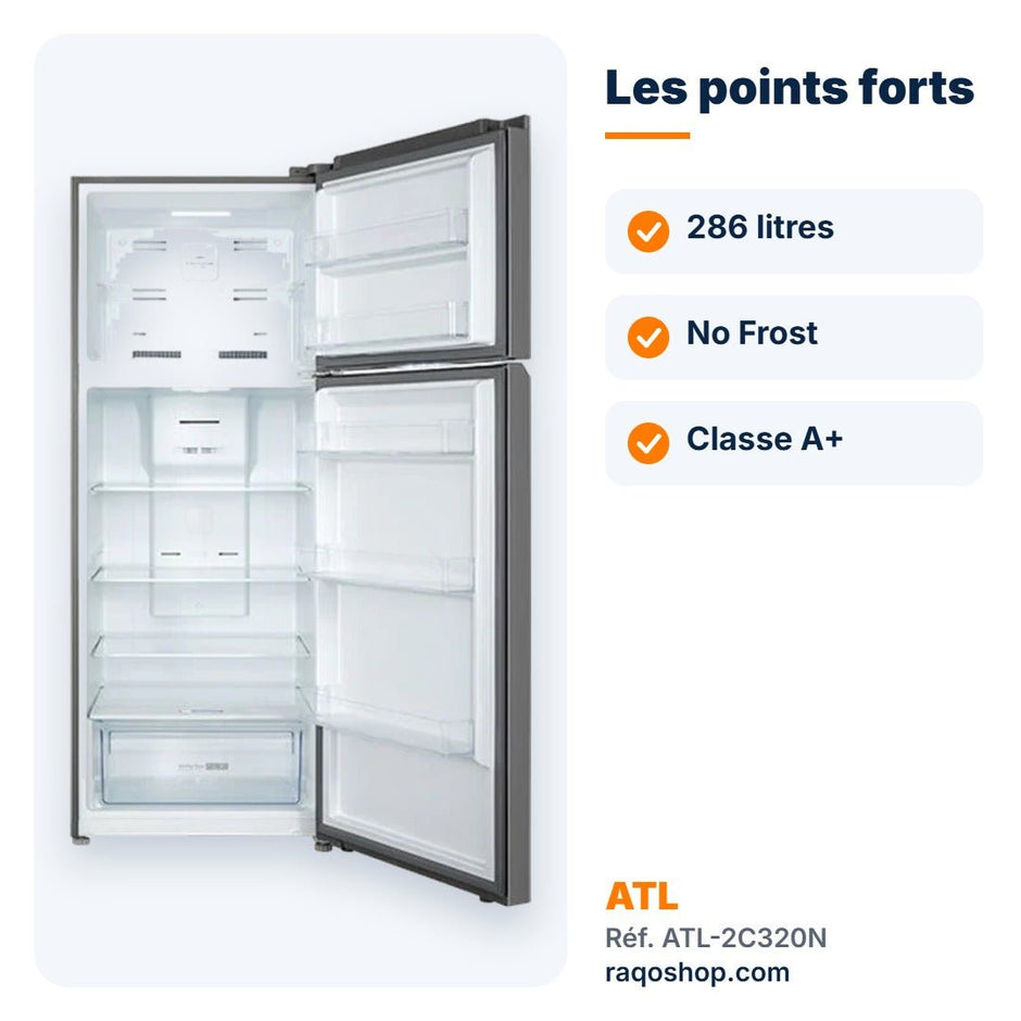 Réfrigérateur double porte ATL 286L No Frost – ATL-2C320N - RAQO