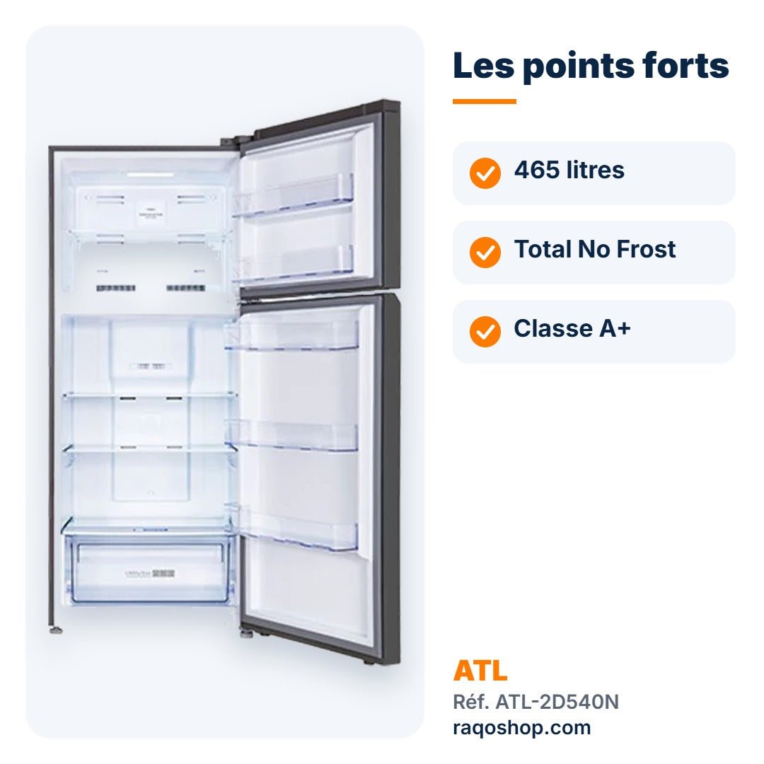 Réfrigérateur double porte ATL 465L Total No Frost – ATL-2D540N - RAQO