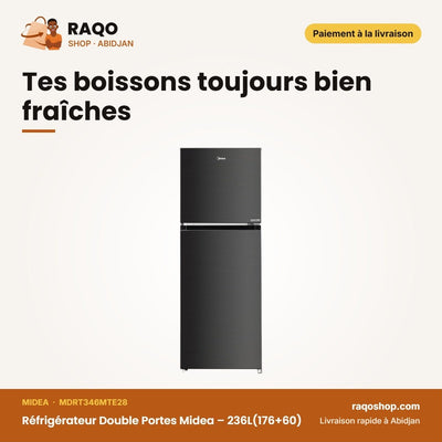 Réfrigérateur Double Portes Midea – 236L(176+60) – Smart Cool. – Jazz Black | MDRT346MTE28