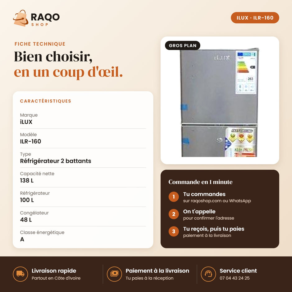 Réfrigérateur iLUX – 138 L - RAQO (fiche technique)