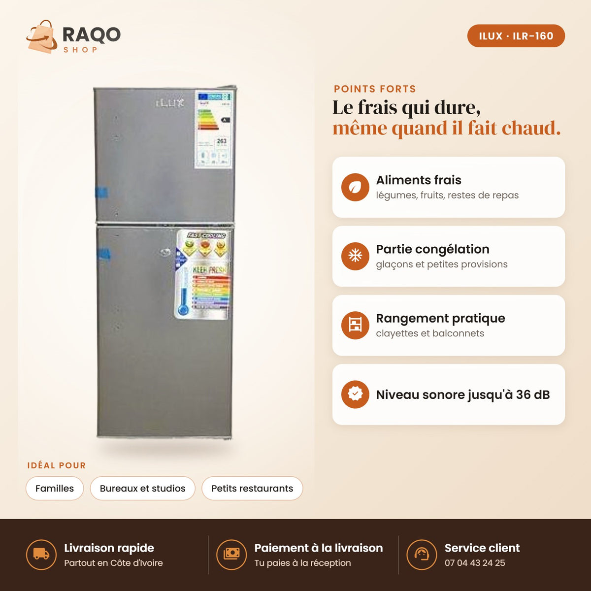 Réfrigérateur iLUX – 138 L - RAQO (points forts)