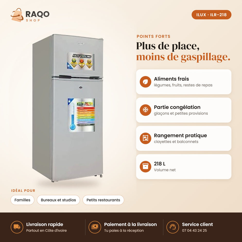 Réfrigérateur iLUX – 218 L - RAQO (points forts)
