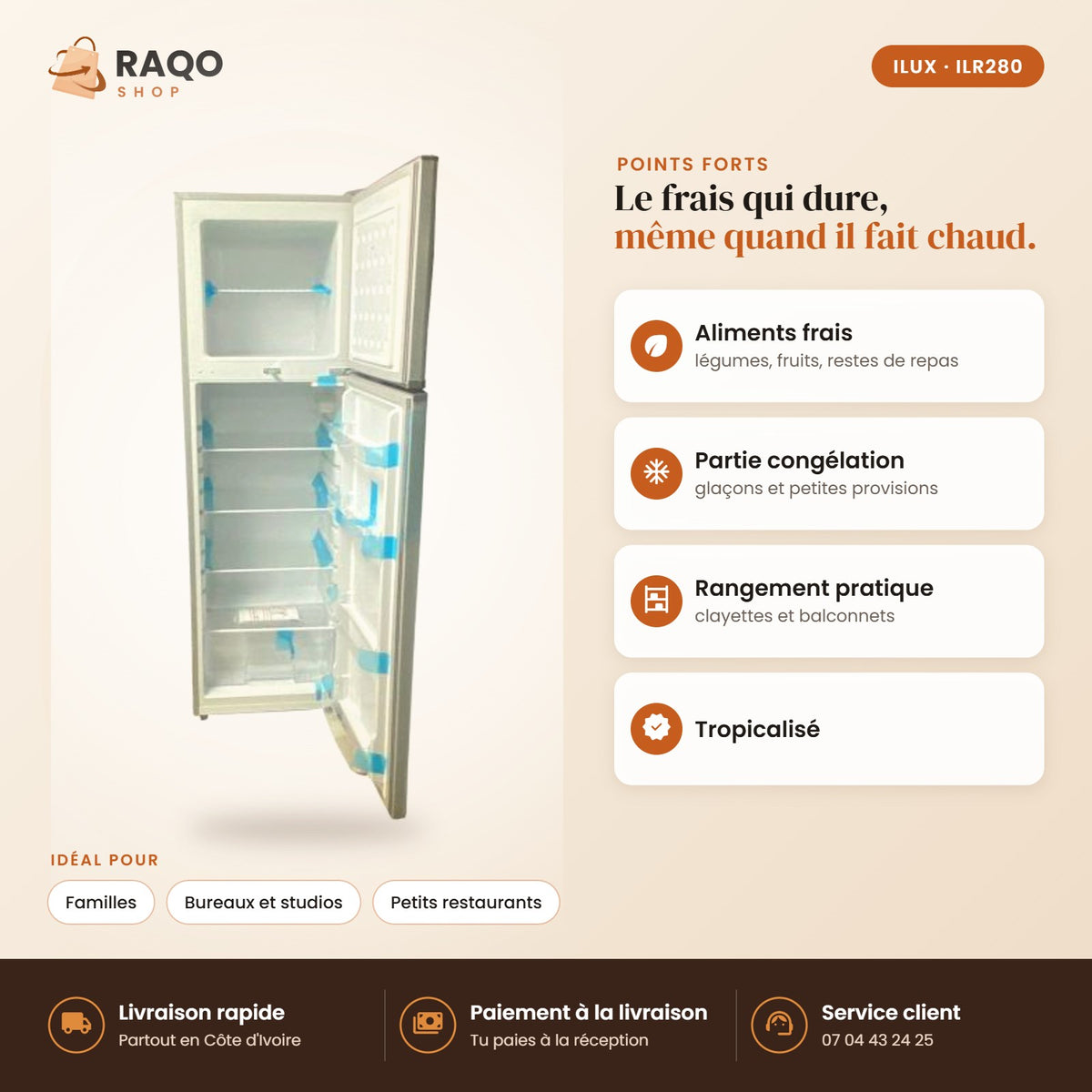 Réfrigérateur iLUX – 280 L - RAQO (points forts)