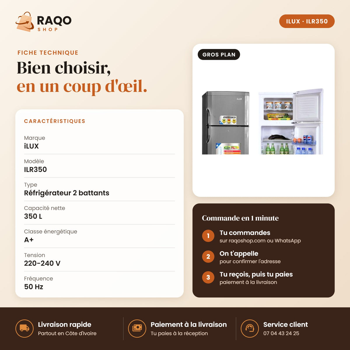 Réfrigérateur iLUX – 350 L - RAQO (fiche technique)