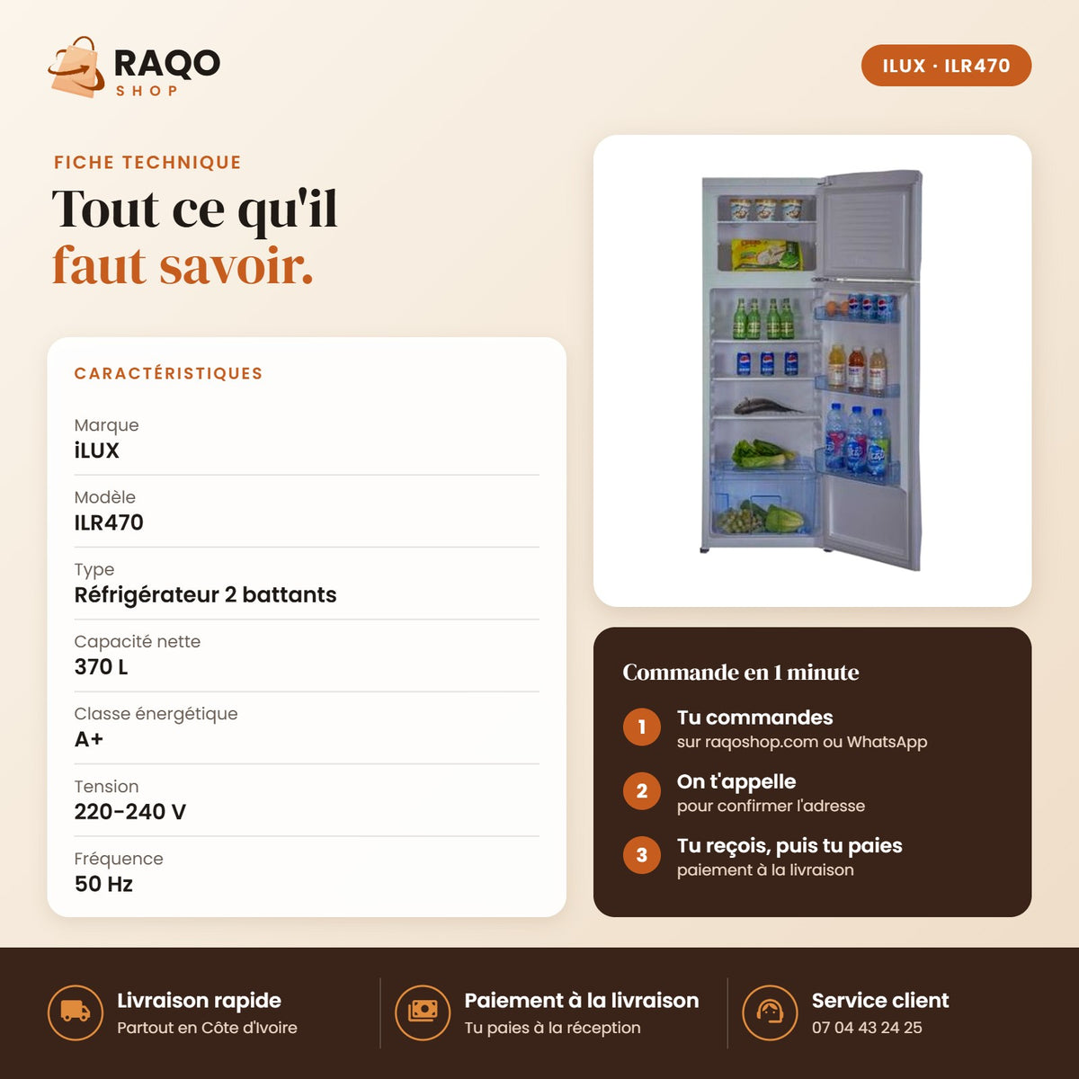 Réfrigérateur iLUX – 370 L - RAQO (fiche technique)