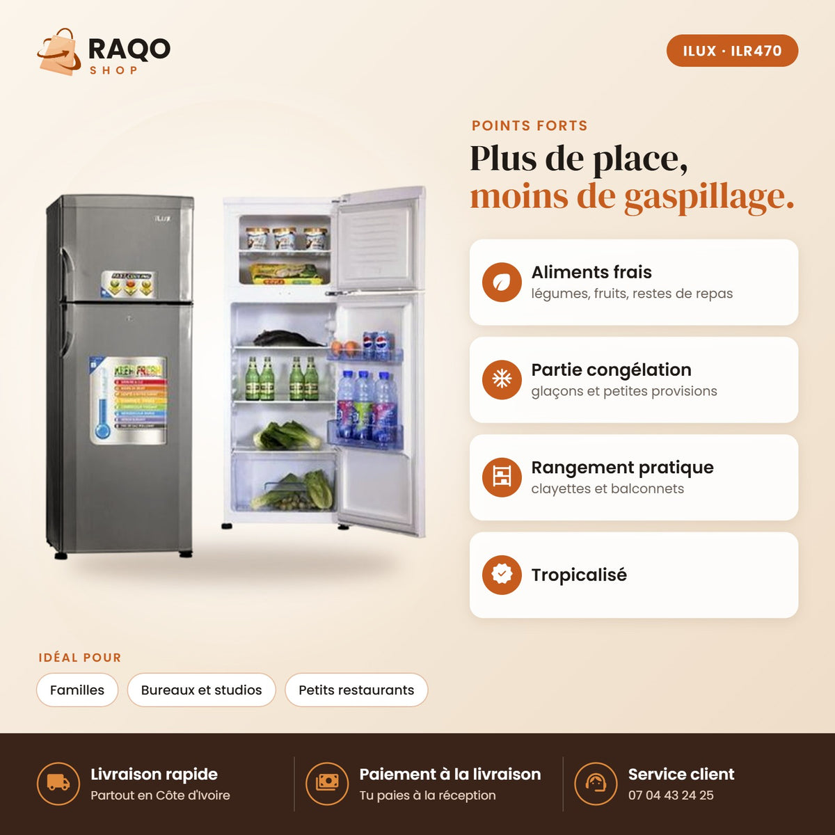 Réfrigérateur iLUX – 370 L - RAQO (points forts)