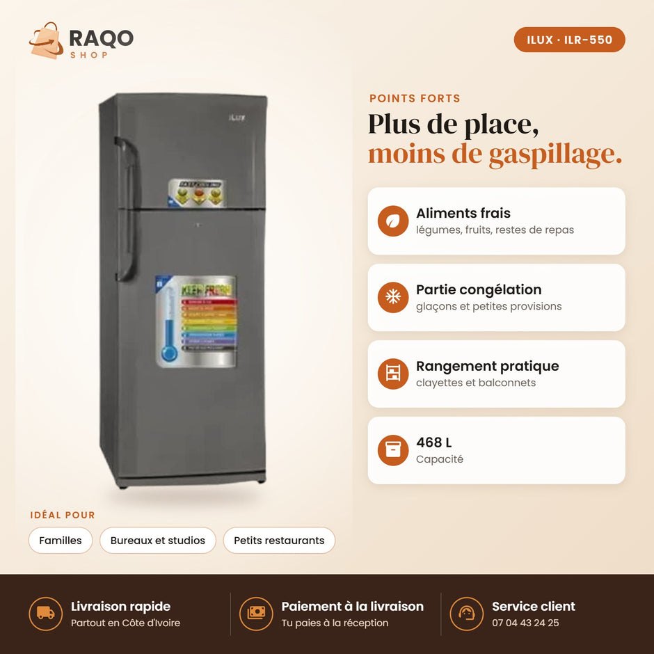 Réfrigérateur iLUX – 468 L - RAQO (points forts)