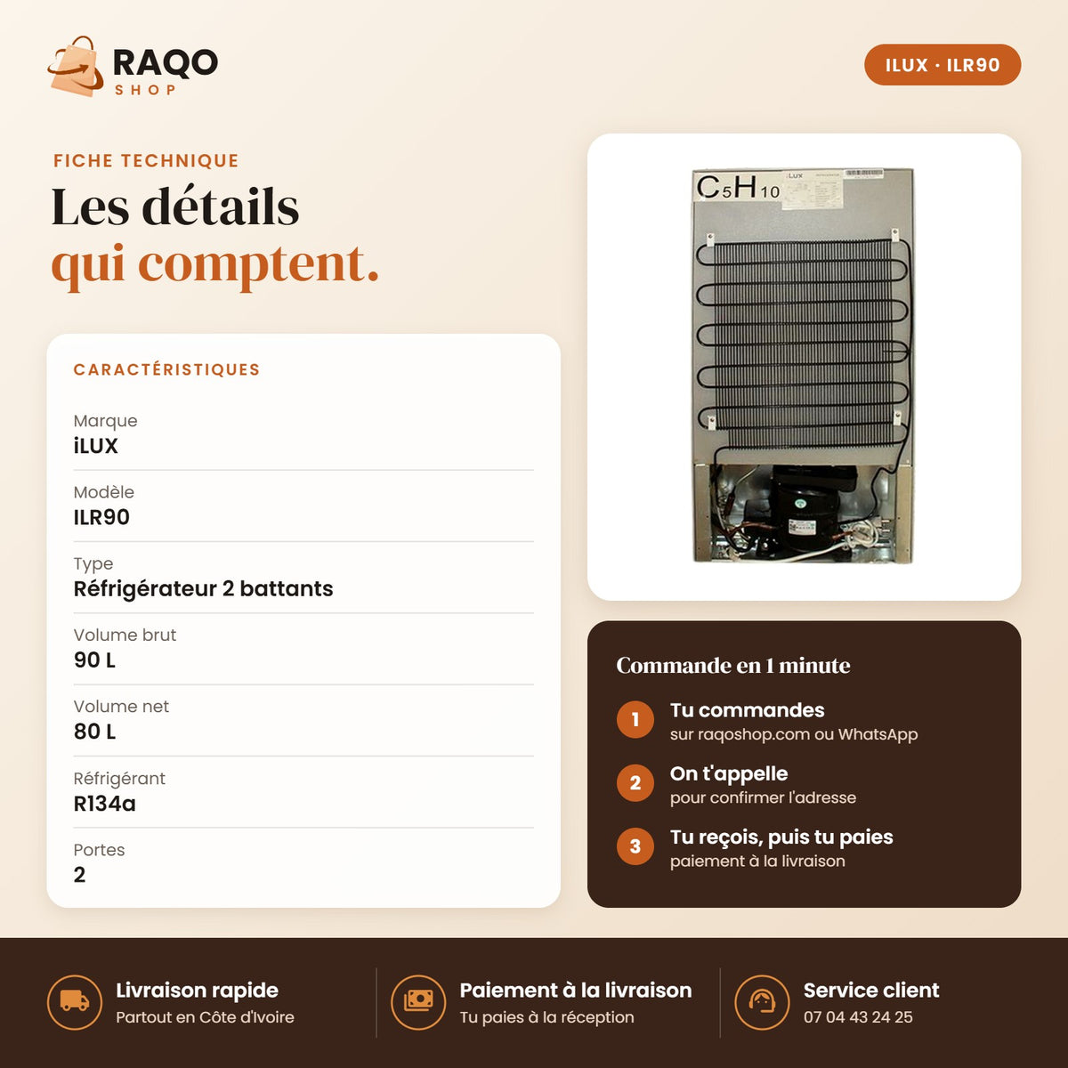 Réfrigérateur iLUX – 80 L - RAQO (fiche technique)
