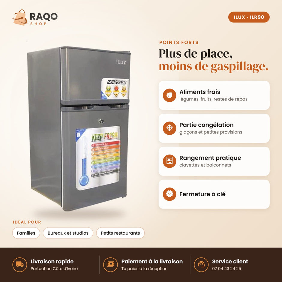 Réfrigérateur iLUX – 80 L - RAQO (points forts)