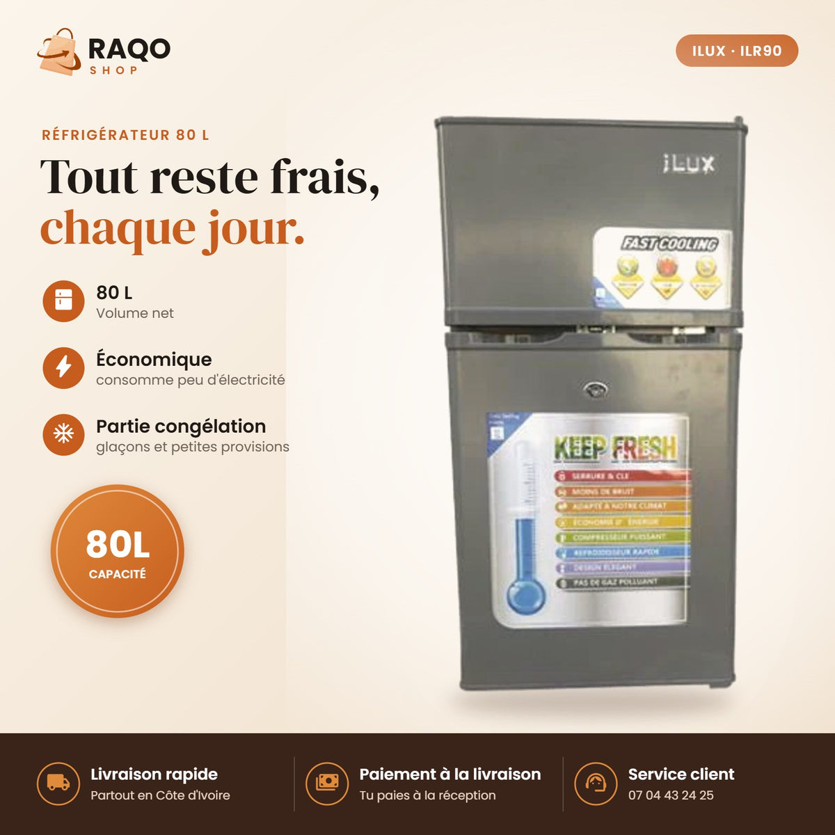 Réfrigérateur iLUX – 80 L - RAQO