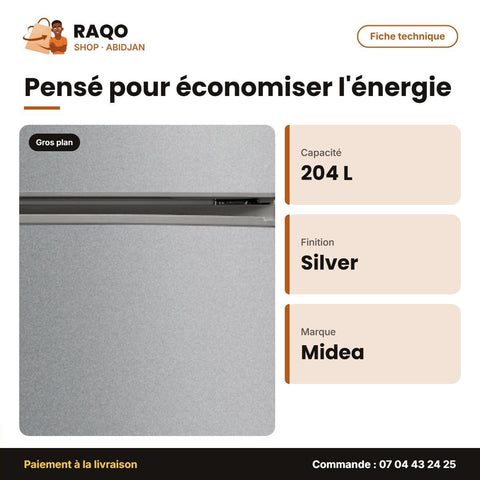 Réfrigérateur Midea – Defrost – 204L (163LT+41LT) – Silver | MDRT294FGF50D - RAQO