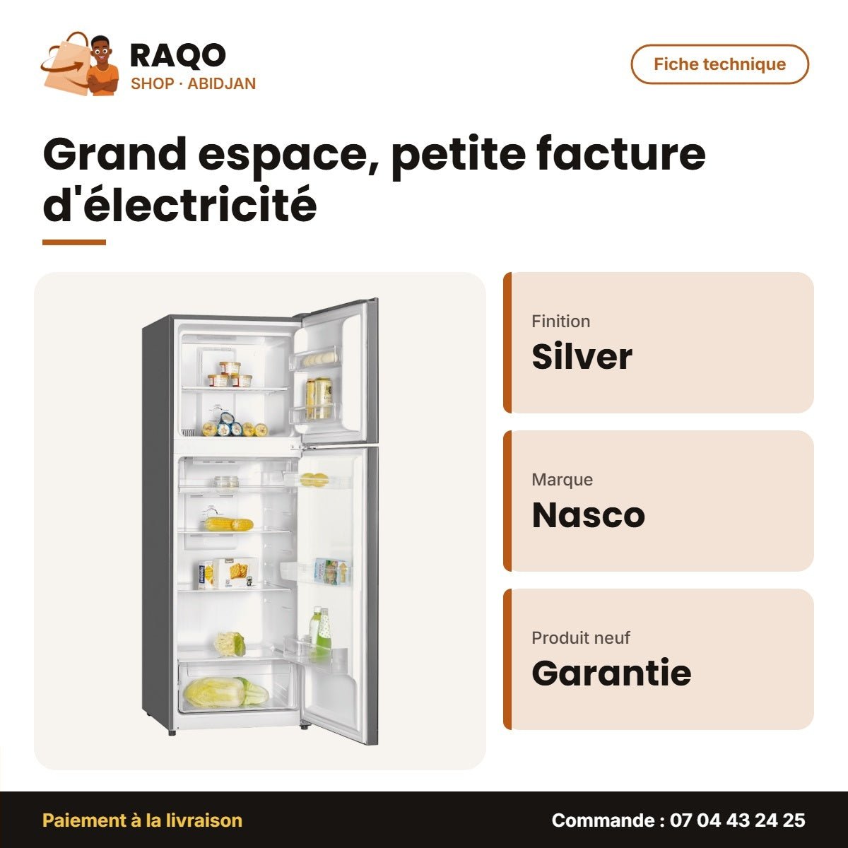 Réfrigérateur Nasco – Silver – No Frost – Cool. Tech. | HNASFC2-45D - RAQO