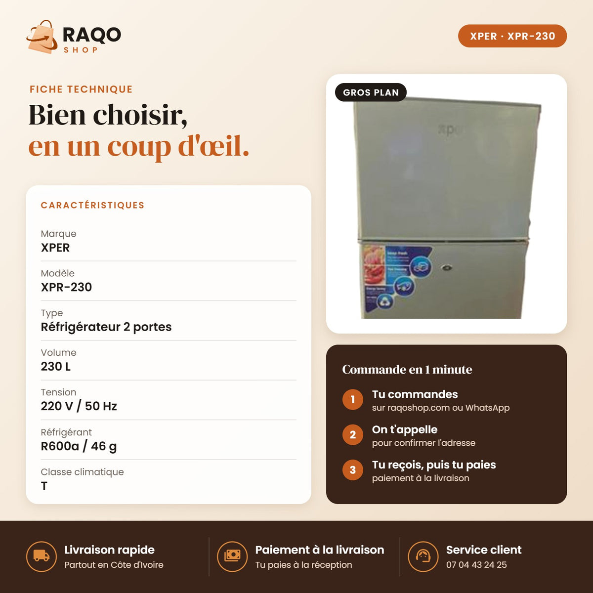 Réfrigérateur XPER – 230 L - RAQO (fiche technique)