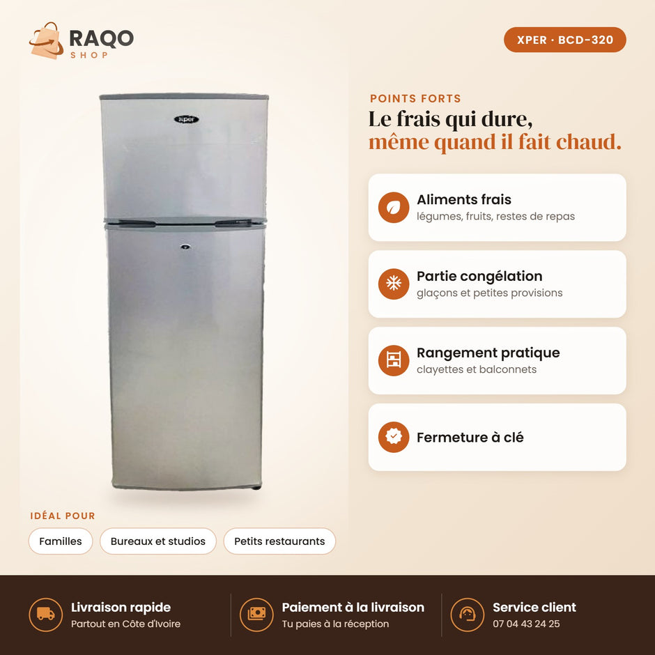 Réfrigérateur XPER – 320 L - RAQO (points forts)